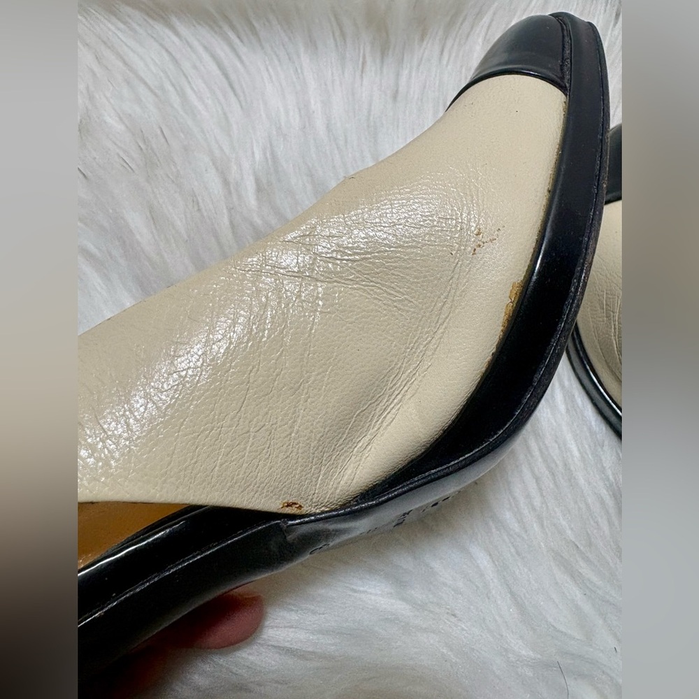 VIA SPIGA Vintage Black and Cream Leather Slingback Heels - Picture 10 of 11
